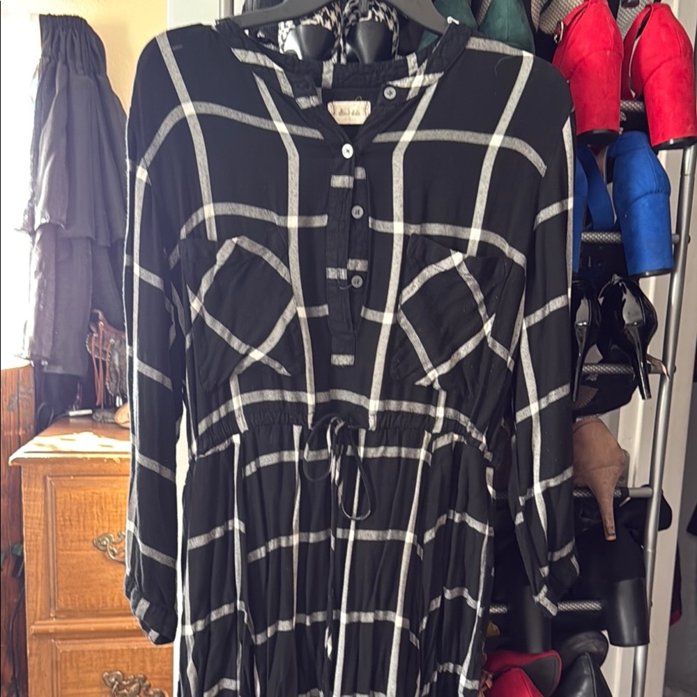 a new day Black and White Checkered Long Sleeve Dress